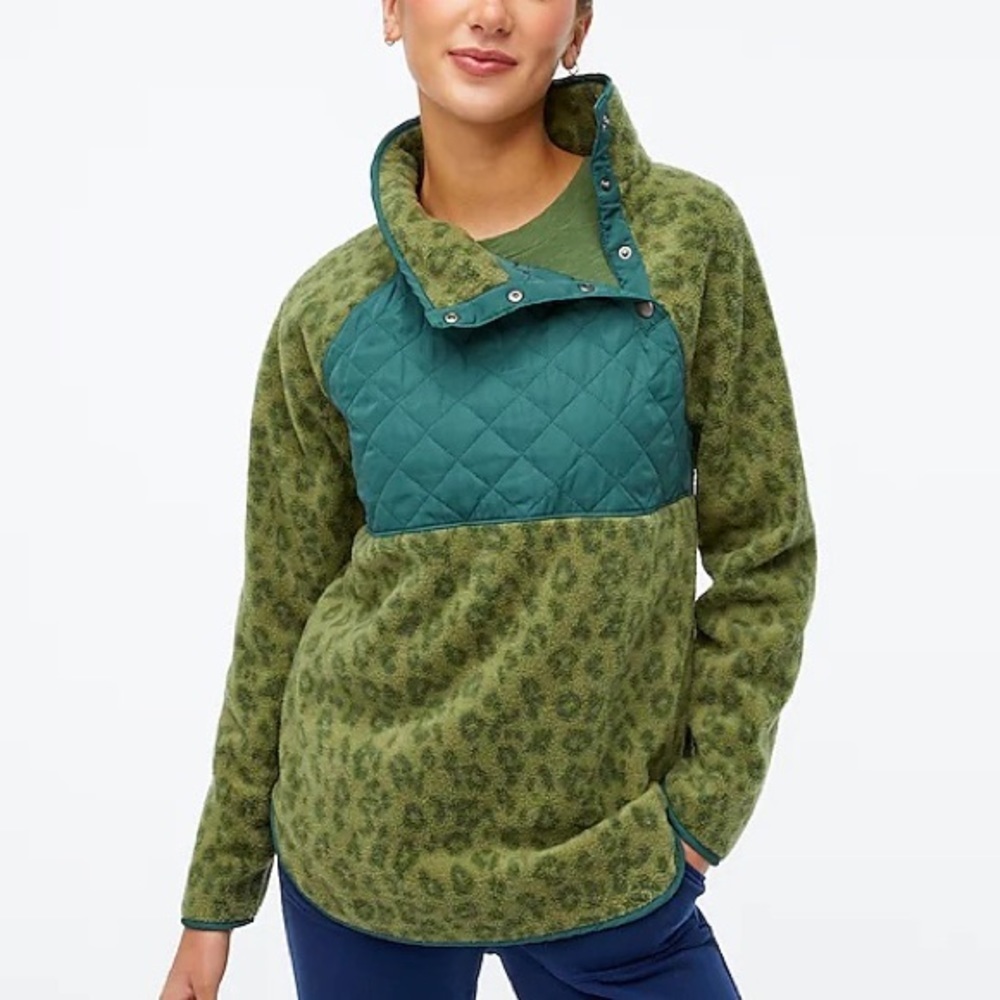 J. Crew Medium Pullover Green Leopard Cheetah Pri… - image 3
